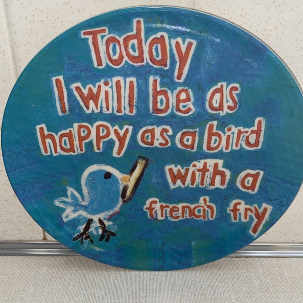 Kellie Montana creative co-op Blue Bird Happy French Fry Plate‎